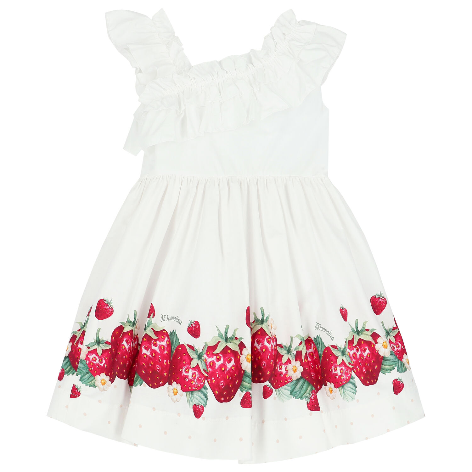 Girls White & Red Strawberry Dress, 1, hi-res